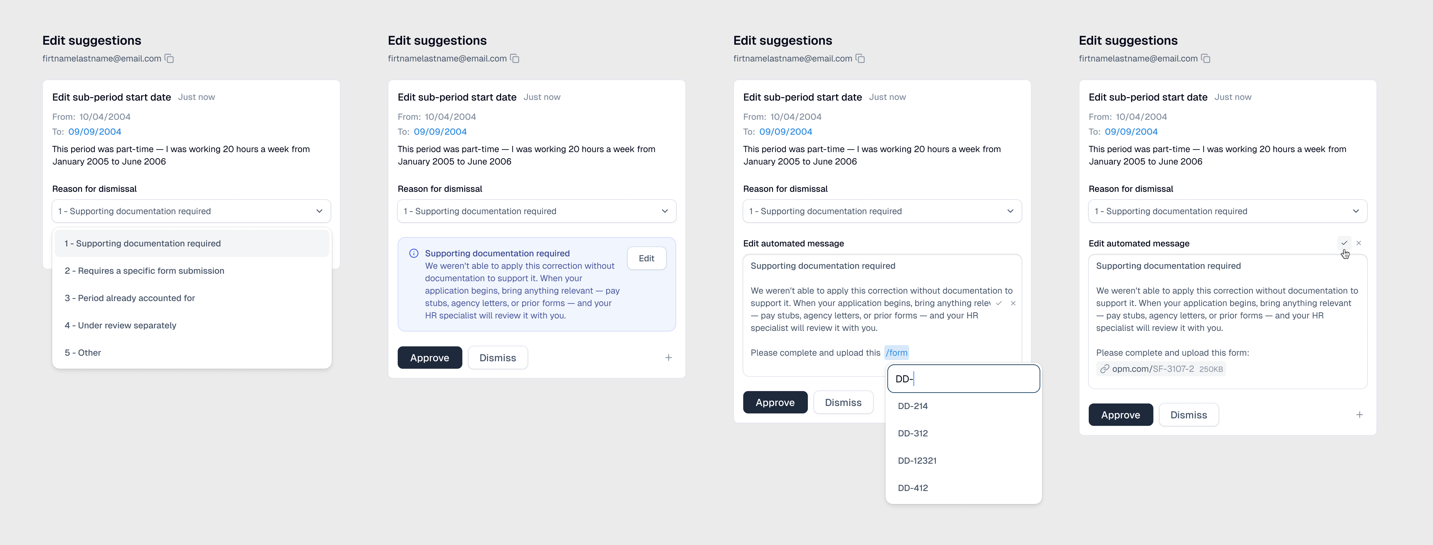 Four states in the HR suggestion review workflow