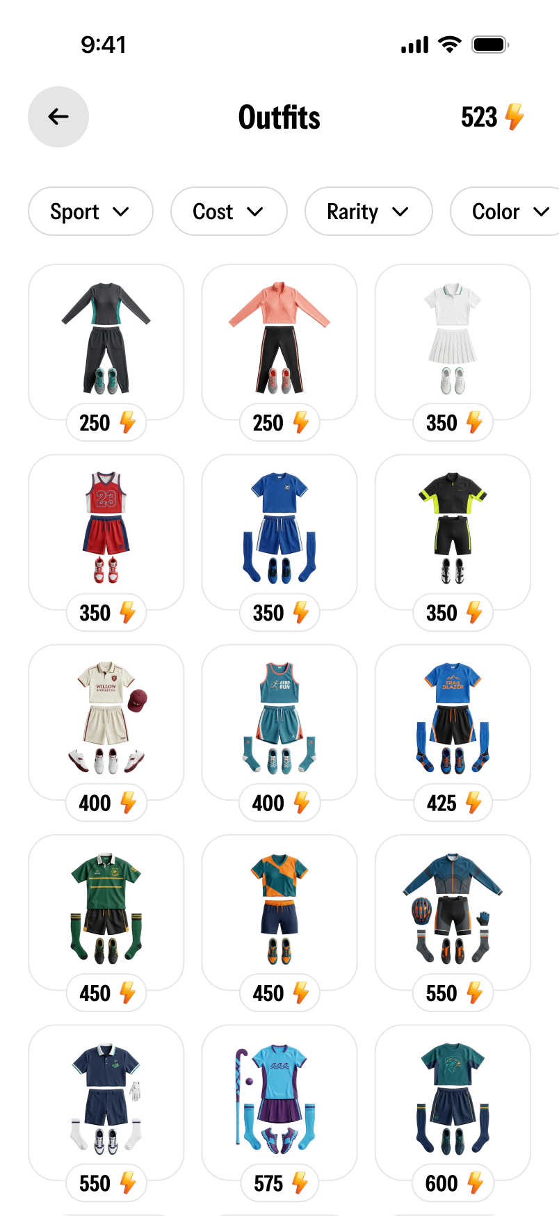 Twinsi outfit screen with a large avatar item preview and unlock sheet